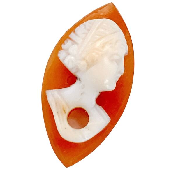 Vintage Mid Century Shell Cameo Cabochon Navette Unmounted 1935–45 Jewelry Part - Picture 1 of 9